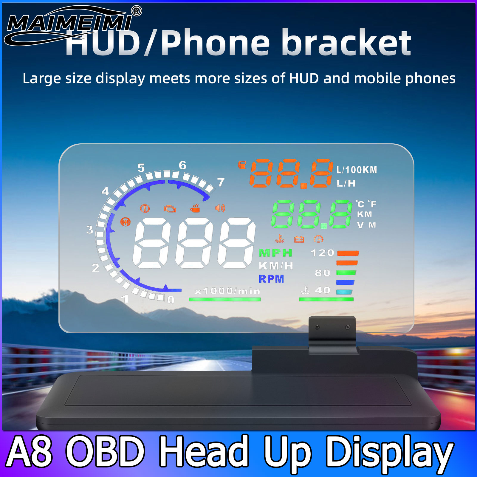 Obd2 Hud Speedometer Projector - Compteur de vitesse numérique A8 pour