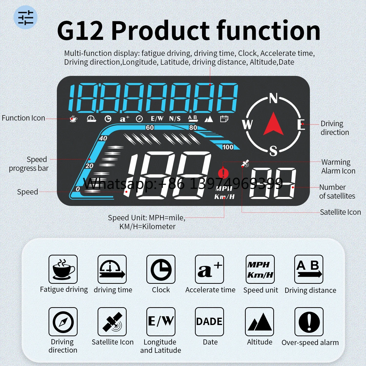 Car Hud Head Up Display Gps - Nouveau G12, affichage tête haute GPS