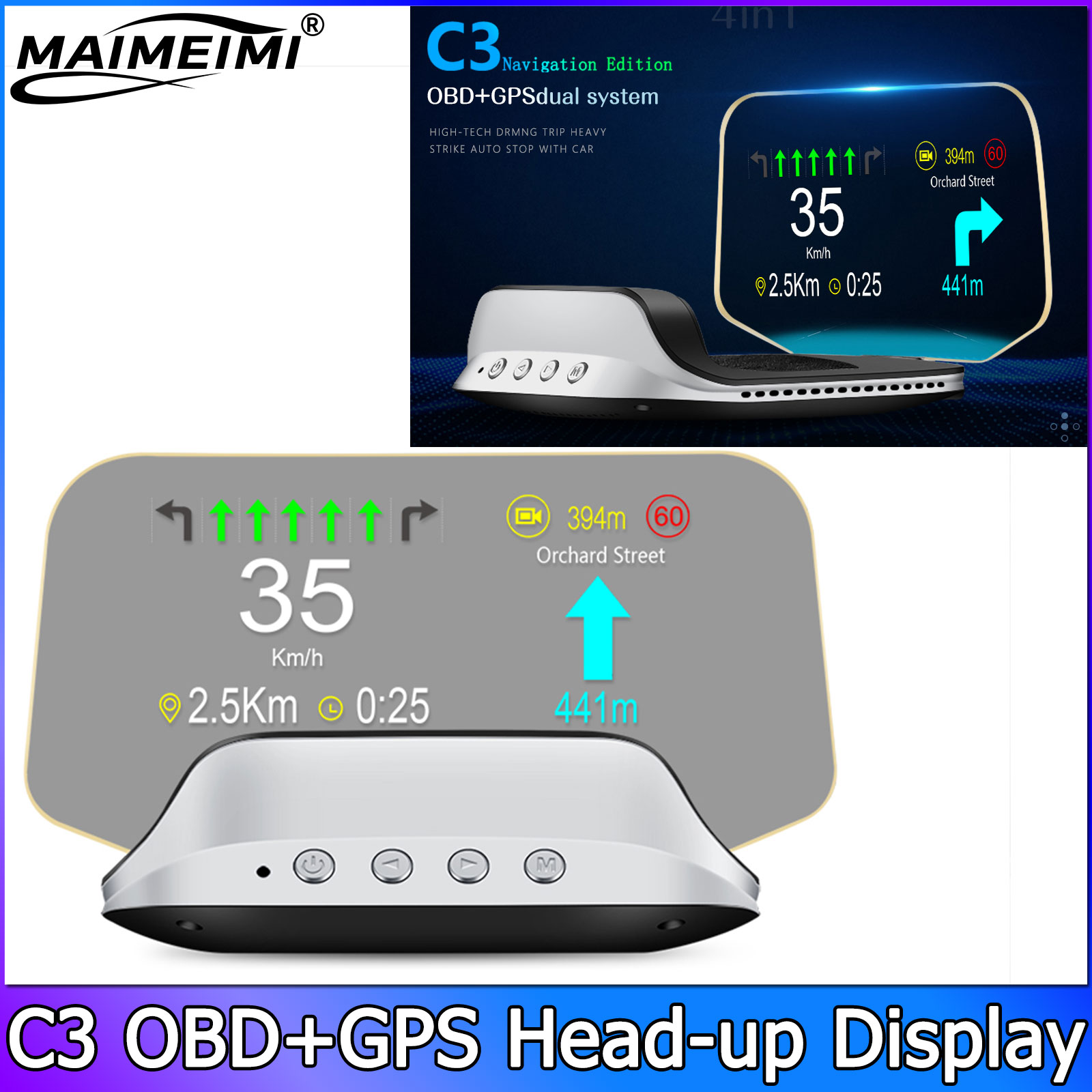 Car Hud Head Up Display Gps - Système de navigation et de projection