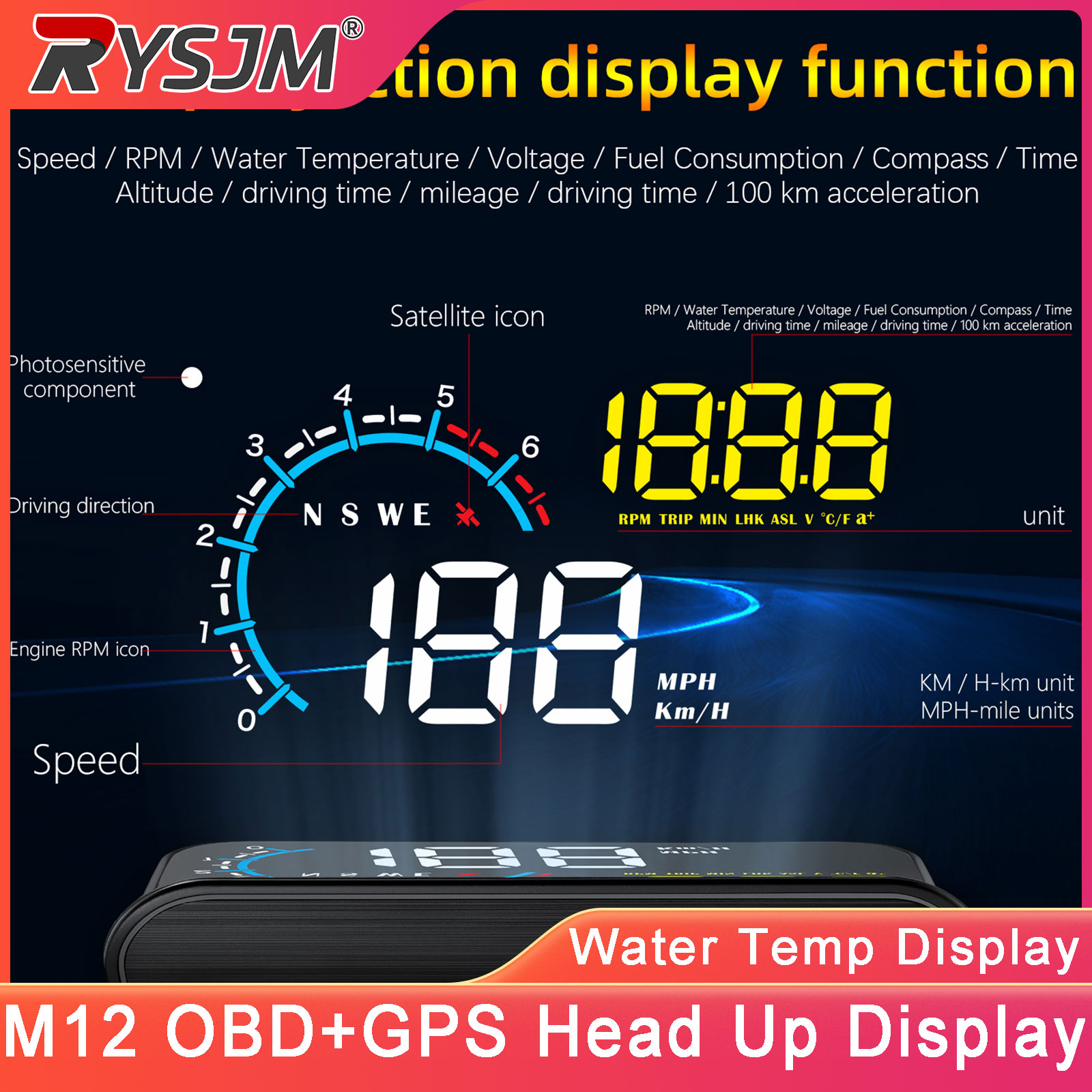 Afficheur tête haute M12 OBD2  - Obd2 Hud Speedometer Projector avis et prix